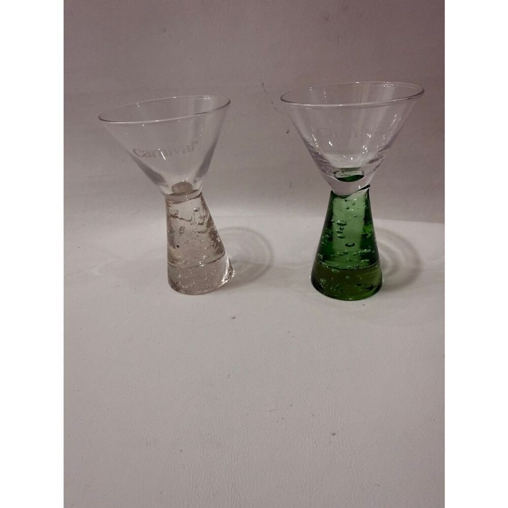 Carnival  2 Oz  Each Cruise Ship Blown Bubble Vase Shot Glasses Bar Green Clear